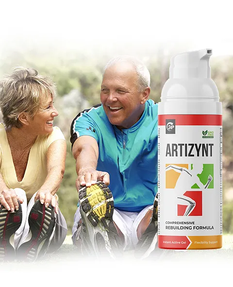 ArtiZynt Gel neben einem aktiven Paar beim Dehnen im Freien